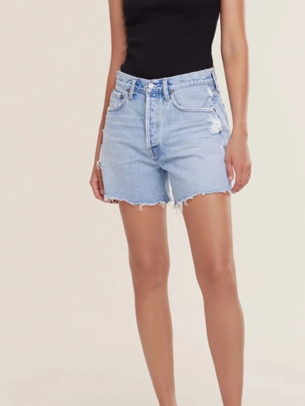 AGOLDE Light Blue Distressed Denim Jean Shorts